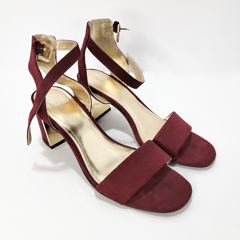 K and M | Burgandy Strappy Block Heel Sandals